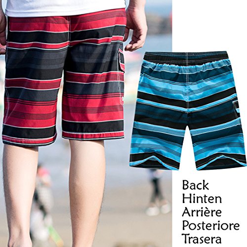 i-select Bañador Para Hombre Tipo Bermuda Secado Rápido (L,Diagonal Rojo)