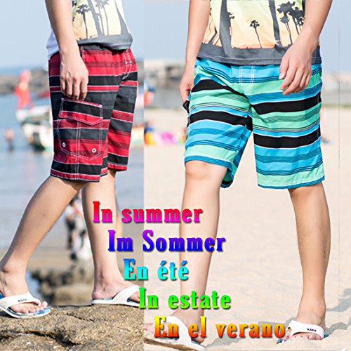 i-select Bañador Para Hombre Tipo Bermuda Secado Rápido (L,Diagonal Rojo)