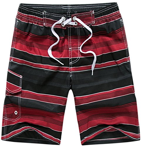 i-select Bañador Para Hombre Tipo Bermuda Secado Rápido (L,Diagonal Rojo)