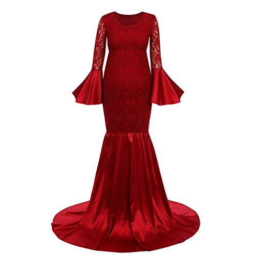 IBTOM CASTLE Mujeres embarazadas manga larga elegante vestido de sirena de encaje floral maternidad sesión de fotos boda fiesta bebé ducha largo vestido maxi