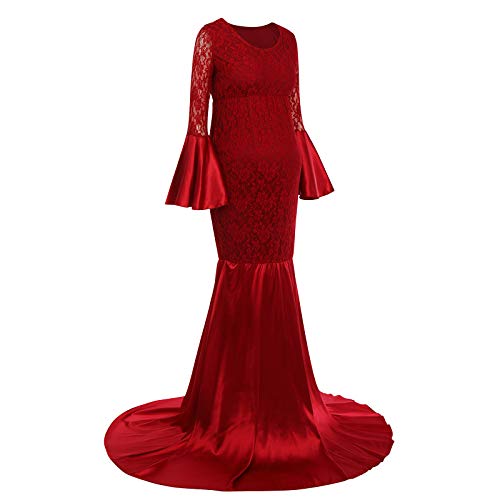 IBTOM CASTLE Mujeres embarazadas manga larga elegante vestido de sirena de encaje floral maternidad sesión de fotos boda fiesta bebé ducha largo vestido maxi