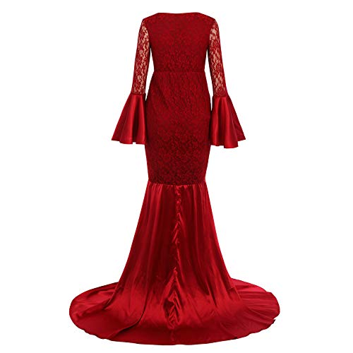 IBTOM CASTLE Mujeres embarazadas manga larga elegante vestido de sirena de encaje floral maternidad sesión de fotos boda fiesta bebé ducha largo vestido maxi