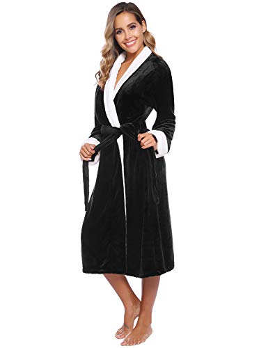 iClosam Albornoz Mujer Invierno Franela,Batas de Polar Cómodo y Suave,Bata de Estar por Casa Ropa de Dormir Talla Grande S-XXL