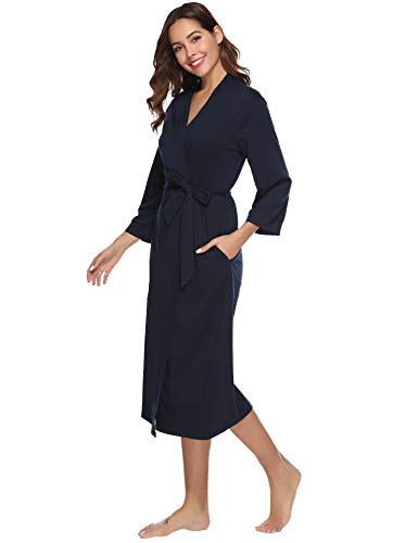 iClosam Batas Mujer Algodón Largo,Kimono con Cinturón Primavera,Ropa de Dormir Cuello en V Suave y Comodo S-XXL