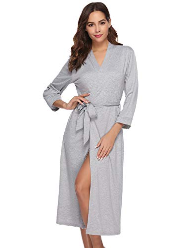 iClosam Batas Mujer Algodón Largo,Kimono con Cinturón Primavera,Ropa de Dormir Cuello en V Suave y Comodo S-XXL