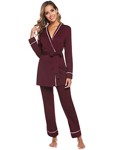 iClosam Batas y Albornoz Mujer Algodón,Kimono Pijama Largo con Cinturón,Ropa de Dormir Cuello en V Suave y Comodo S-XXL