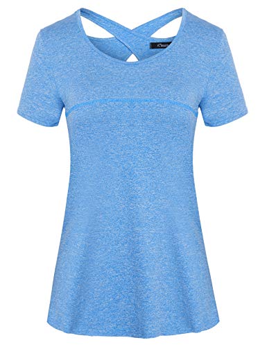 iClosam Camiseta de Manga Corta para Mujer Tops de Yoga Ropa Deportiva Correr Entrenamiento Camiseta Blusa túnica S-XXL (Azul 1, XXL)