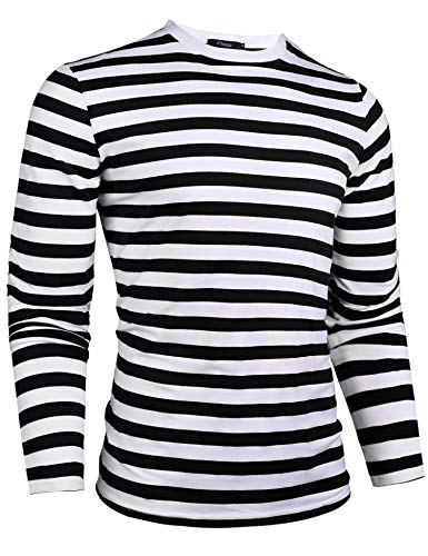 iClosam Camiseta para Hombre Rayas Cuello Redondo Camisa Top Blusa (#2black White Stripe, XL)