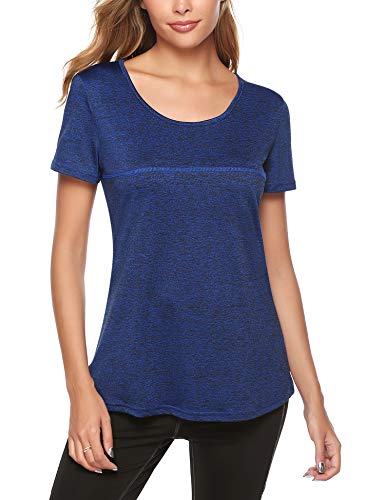 iClosam Camiseta para Mujer Yoga Deportiva Colores Lisos Fitness Transpirable Sueltos Gimnasio Ropa Algodon De Mujers (Azul Real 1, M)