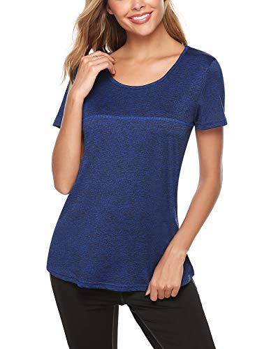 iClosam Camiseta para Mujer Yoga Deportiva Colores Lisos Fitness Transpirable Sueltos Gimnasio Ropa Algodon De Mujers (Azul Real 1, XXL)
