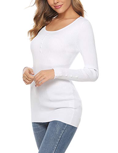 iClosam Camisetas De Manga Larga para Mujer Color SóLido Elegante BotóN Camisa Tops Sudadera