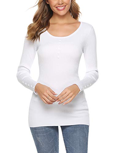 iClosam Camisetas De Manga Larga para Mujer Color SóLido Elegante BotóN Camisa Tops Sudadera