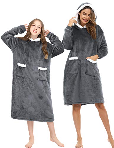 iClosam Camisón Pijamas Franela Familia Invierno Pijama con Capucha Cálido y Cómodo Ropa de Casa Casual para Hombre Mujer niños