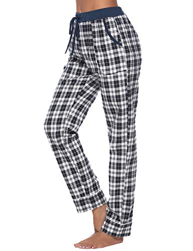 iClosam Pantalones de Pijama Mujer 100% Algodón Patalones Cuadros Largos Suave y Comodo S-XXL