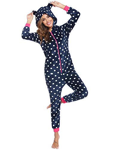 iClosam Pijama de una Pieza Franela Invierno para Mujer Pijama Encapuchado Calentito Ropa de Casa Dormir