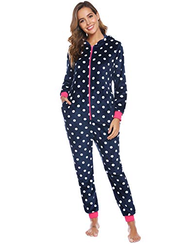 iClosam Pijama de una Pieza Franela Invierno para Mujer Pijama Encapuchado Calentito Ropa de Casa Dormir