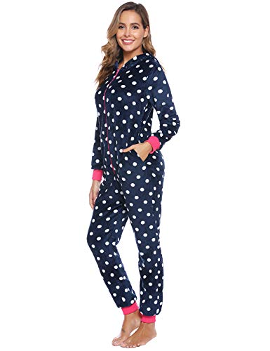 iClosam Pijama de una Pieza Franela Invierno para Mujer Pijama Encapuchado Calentito Ropa de Casa Dormir