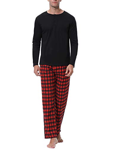 iClosam Pijama Hombre Algodón Invierno,Pijamas Cuadros Largos Ropa de Dormir Casual Suave y Cómodo Talla Grande S-XXL