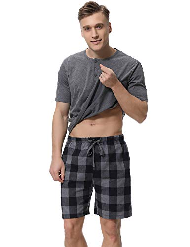 iClosam Pijama Hombre Corto Verano 2 Piezas,Camiseta y Pantalones Celosía Algodón Cortos Cómodo Ropa de Dormir Set S-XL