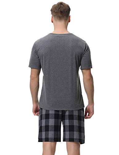 iClosam Pijama Hombre Corto Verano 2 Piezas,Camiseta y Pantalones Celosía Algodón Cortos Cómodo Ropa de Dormir Set S-XL