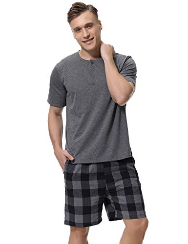 Abollria Pijama Hombre Corto Verano 2 Piezas,Camiseta y Pantalones Cortos Algodón Casual Ropa de Dormir Set