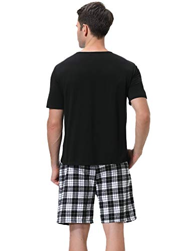 iClosam Pijama Hombre Corto Verano 2 Piezas,Camiseta y Pantalones Celosía Algodón Cortos Cómodo Ropa de Dormir Set S-XL