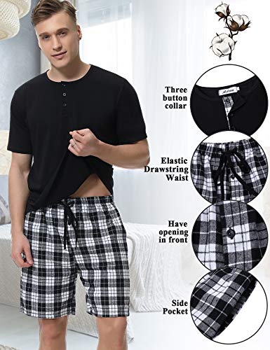 iClosam Pijama Hombre Corto Verano 2 Piezas,Camiseta y Pantalones Celosía Algodón Cortos Cómodo Ropa de Dormir Set S-XL