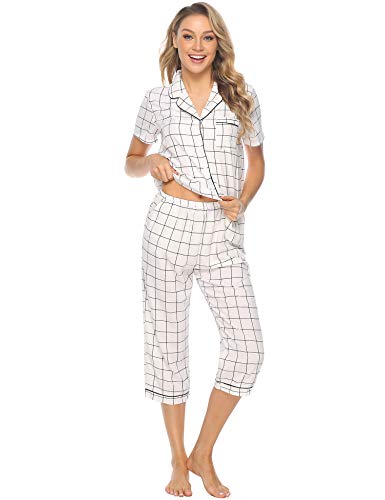 iClosam Pijama Mujer Corto Verano, Pijamas Celosía Camiseta y Pantalones Suave Comodo Casual Ropa para Dormir S-XXL