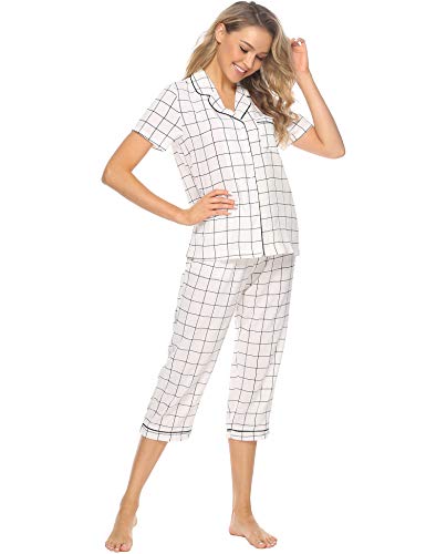 iClosam Pijama Mujer Corto Verano, Pijamas Celosía Camiseta y Pantalones Suave Comodo Casual Ropa para Dormir S-XXL