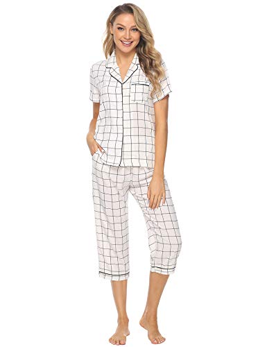 iClosam Pijama Mujer Corto Verano, Pijamas Celosía Camiseta y Pantalones Suave Comodo Casual Ropa para Dormir S-XXL