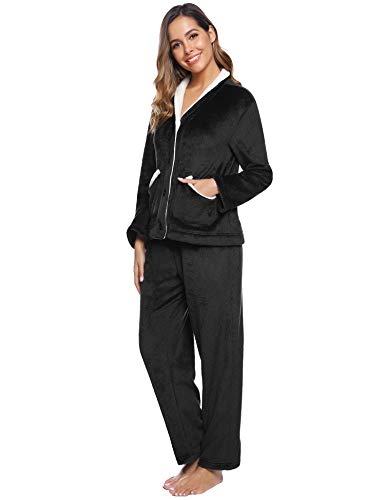 iClosam Pijama Mujer Invierno Franela Largo Dos Piezas,Botones Ropa de Dormir Casual Ropa de Casa Cálido Cómodo S-XXL