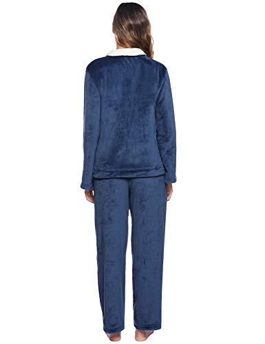 iClosam Pijama Mujer Invierno Franela Largo Dos Piezas,Botones Ropa de Dormir Casual Ropa de Casa Cálido Cómodo S-XXL