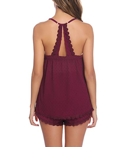 iClosam Pijamas Mujer Tirantes Verano Corto Set,Camiseta de Tirantes y Short Ropa de Dormir Sexy y Comodo (Rojo Oscuro, XL)