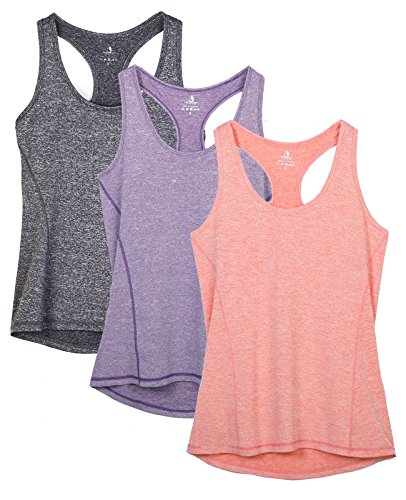 Pack de 3 icyzone Camiseta de Fitness Deportiva de Tirantes para Mujer