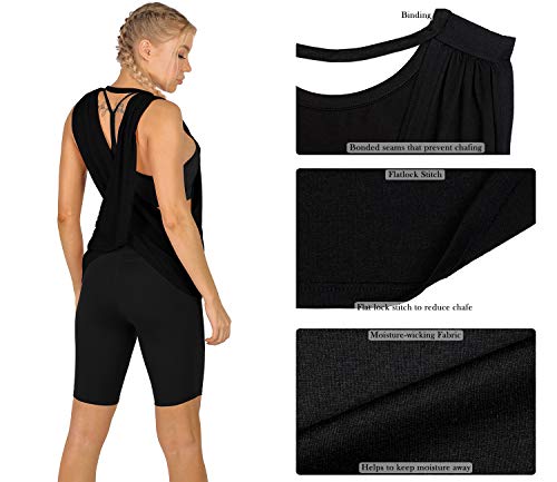 icyzone Camiseta de tirantes para mujer, sin espalda, para yoga, gimnasio, entrenamiento, suelta, camiseta de fitness Negro S