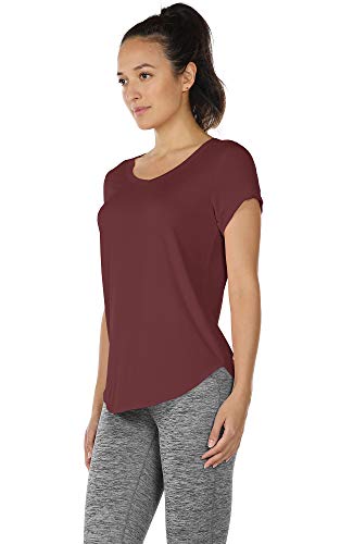 icyzone Camiseta de Yoga Deportiva de Manga Corta de Espalda Abierta para Mujer (L, Vino)