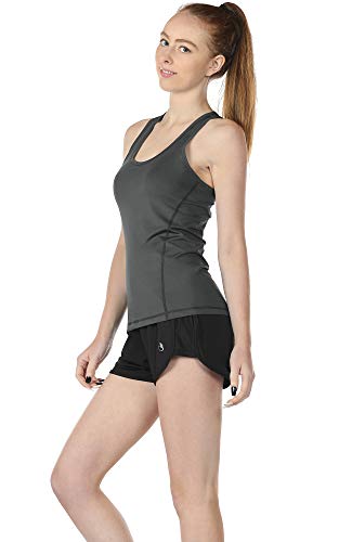 icyzone - Camiseta deportiva de tirantes para mujer (2 unidades) gris oscuro/lila. S