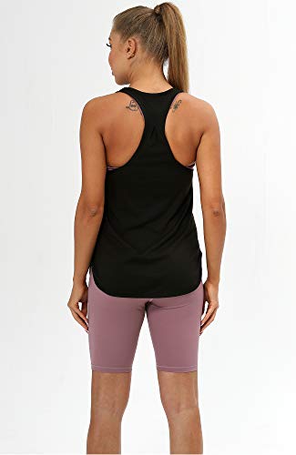 icyzone Camiseta sin Mangas de Fitness para Mujer Chaleco Deportivo, Pack de 2 (L, Negro/Mezclilla)