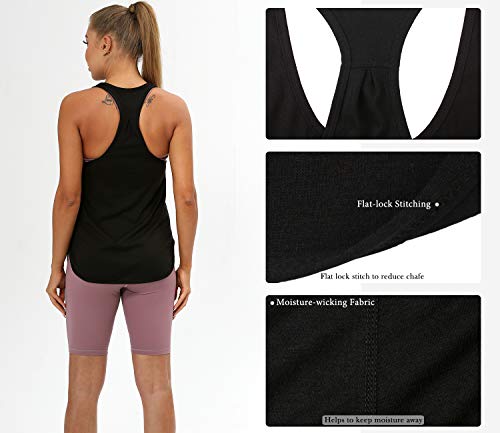 icyzone Camiseta sin Mangas de Fitness para Mujer Chaleco Deportivo, Pack de 2 (L, Negro/Negro)