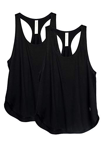 icyzone Camiseta sin Mangas de Fitness para Mujer Chaleco Deportivo, Pack de 2 (L, Negro/Negro)
