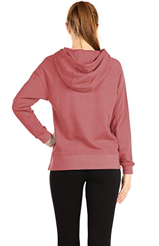 icyzone Sudaderas con capucha para mujer – Sudaderas atléticas de ejercicio de manga larga con bolsillo canguro - rosa - M
