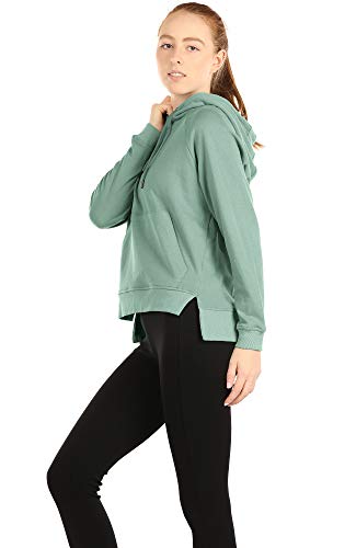 icyzone Sudaderas con capucha para mujer – Sudaderas atléticas de ejercicio de manga larga con bolsillo canguro - verde - M