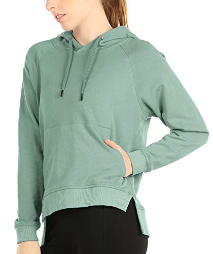 icyzone Sudaderas con capucha para mujer – Sudaderas atléticas de ejercicio de manga larga con bolsillo canguro - verde - M