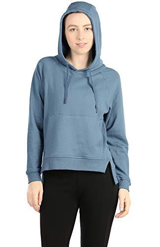 icyzone Sudaderas con Capucha para Mujer – Sudaderas atléticas de Entrenamiento de Manga Larga con Bolsillo Canguro - Azul - X-Large