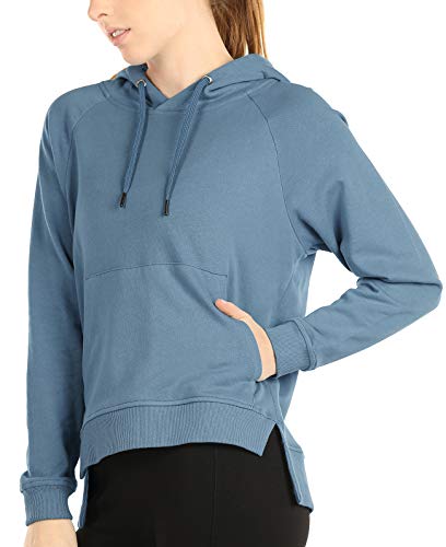 icyzone Sudaderas con Capucha para Mujer – Sudaderas atléticas de Entrenamiento de Manga Larga con Bolsillo Canguro - Azul - X-Large