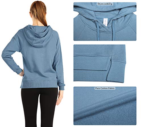 icyzone Sudaderas con Capucha para Mujer – Sudaderas atléticas de Entrenamiento de Manga Larga con Bolsillo Canguro - Azul - X-Large