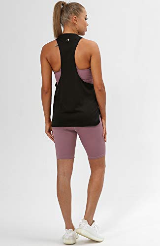 icyzone Sueltas y Ocio Camiseta sin Mangas Camiseta de Fitness Deportiva de Tirantes para Mujer (M, Negro)