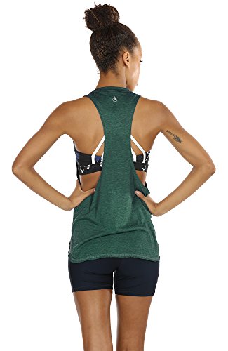 icyzone Sueltas y Ocio Camiseta sin Mangas Camiseta de Fitness Deportiva de Tirantes para Mujer (S, Ejercito Verde)
