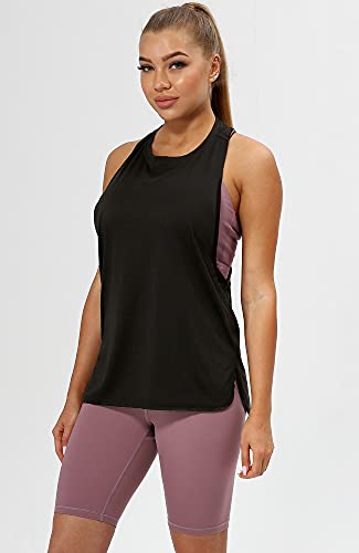 icyzone Sueltas y Ocio Camiseta sin Mangas Camiseta de Fitness Deportiva de Tirantes para Mujer (S, Negro)