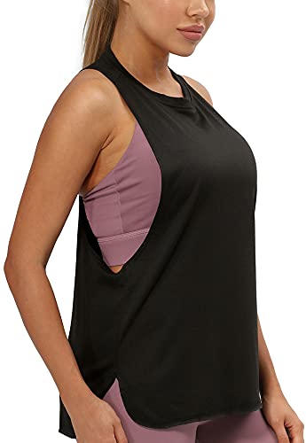 icyzone Sueltas y Ocio Camiseta sin Mangas Camiseta de Fitness Deportiva de Tirantes para Mujer (S, Negro)